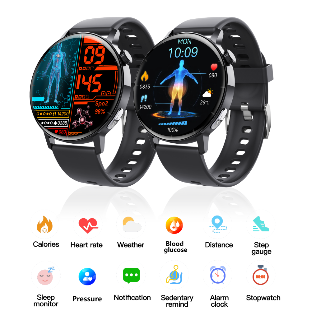 ECG Monitor Smart Watch Nicht-invasive Blutzucker Smart Watch mit Blutkomponenten-Analyse