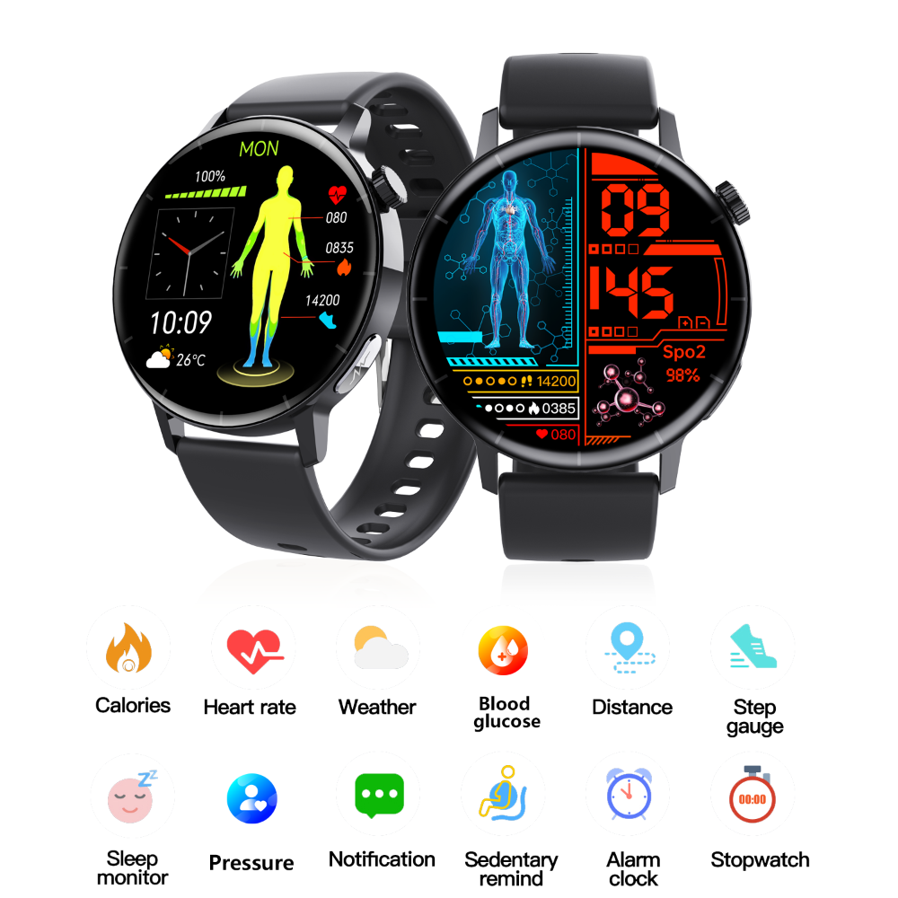 ECG Monitor Smart Watch Nicht-invasive Blutzucker Smart Watch mit Blutkomponenten-Analyse